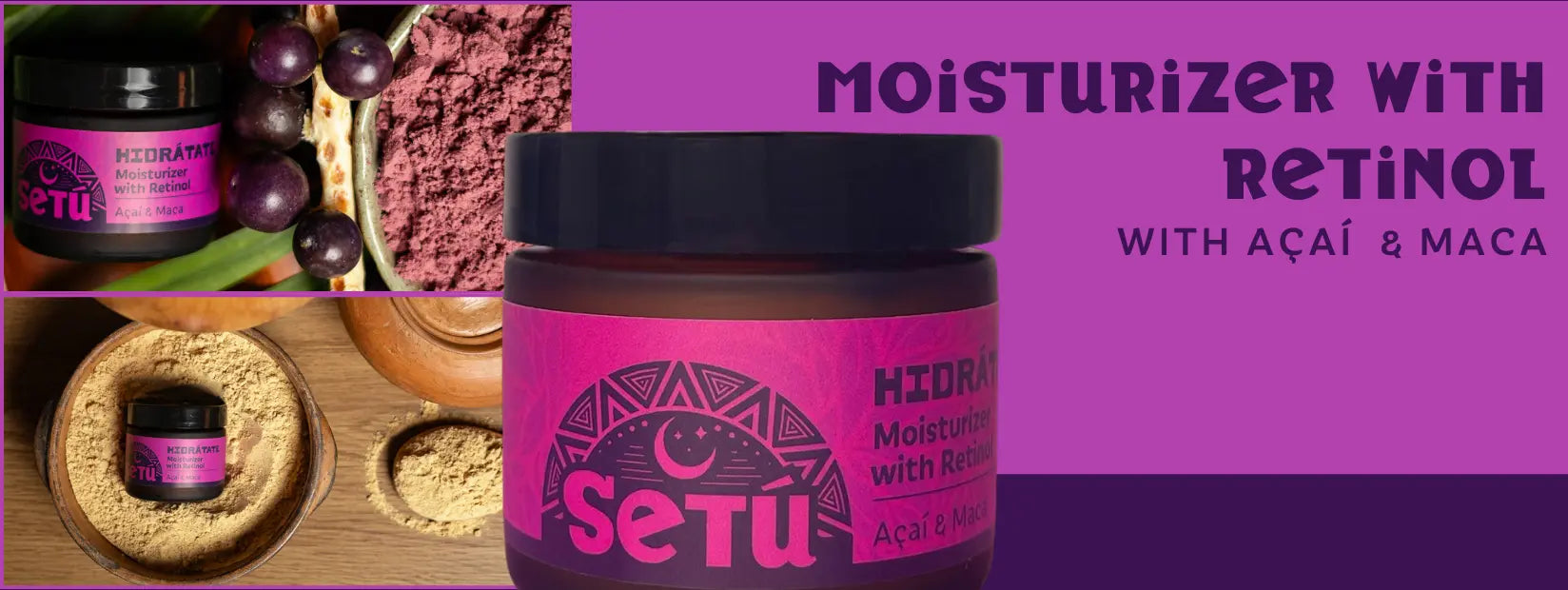 Setu moisturizer with retinol on a purple background