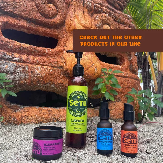 Setu skincare products with a natural background