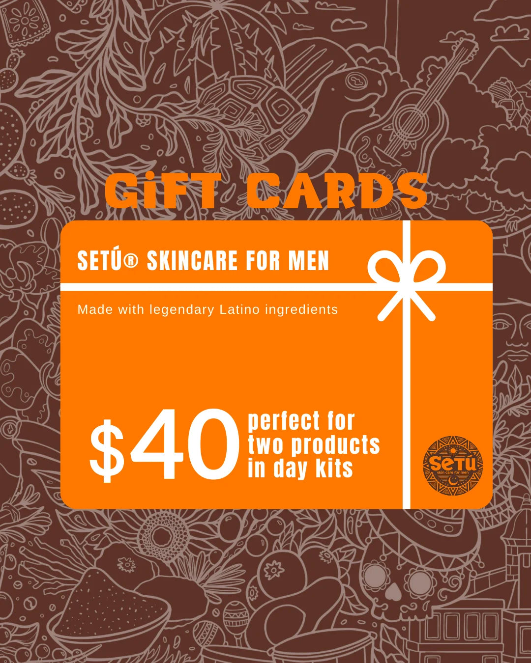 $40 Orange gift card for Setu Skincare for Men. Perfect for skincare bundles