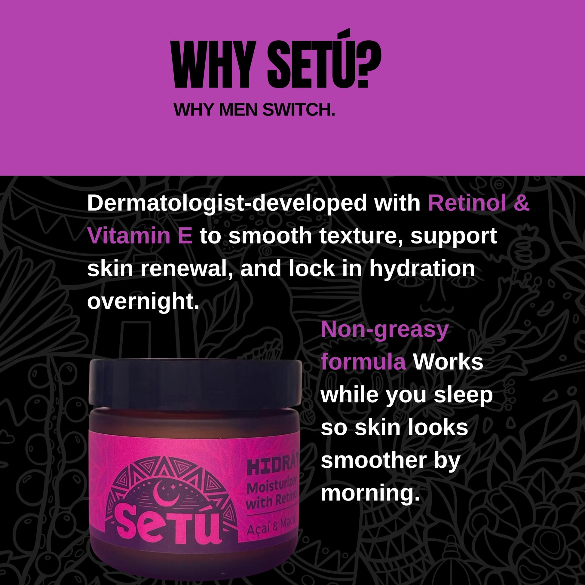 setu moisturizer for men with retinol, acai, and maca 
