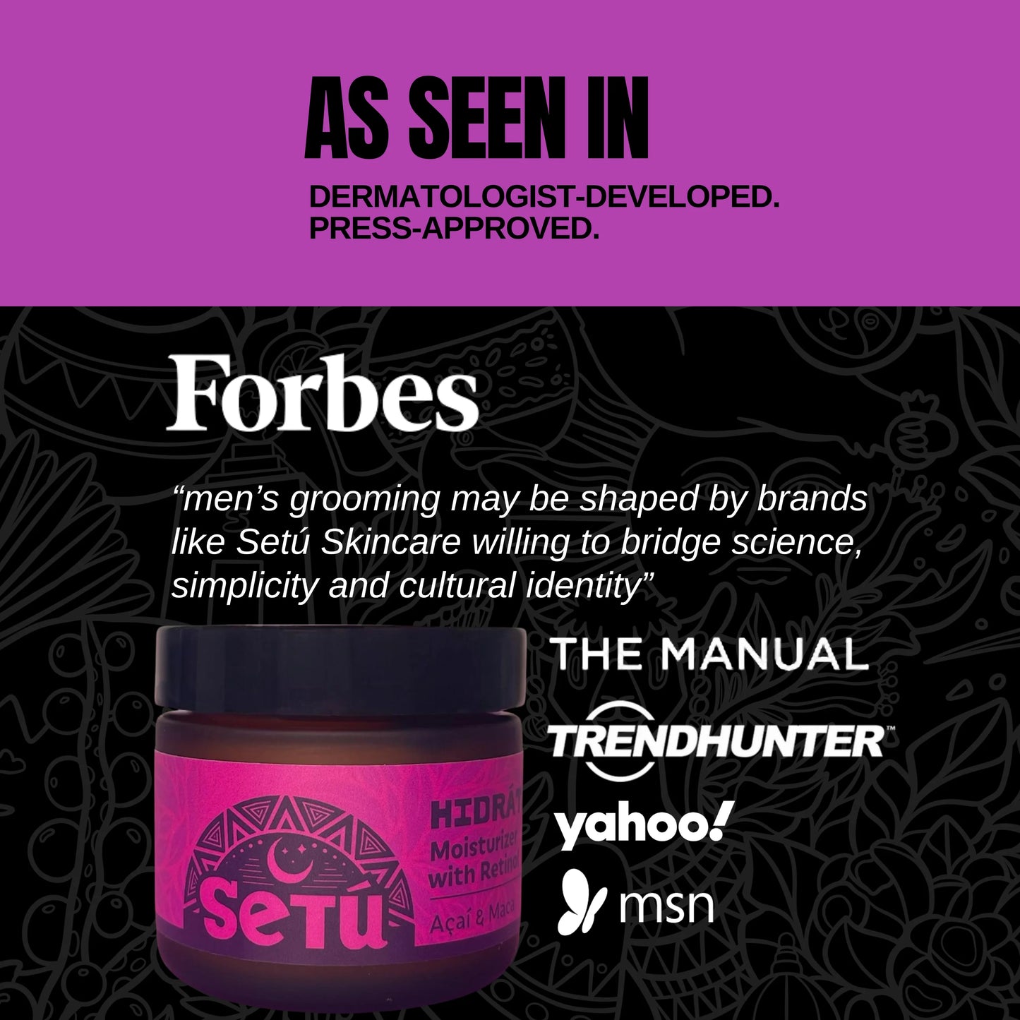 setu moisturizer for men with retinol, acai, and maca as seen in Forbes