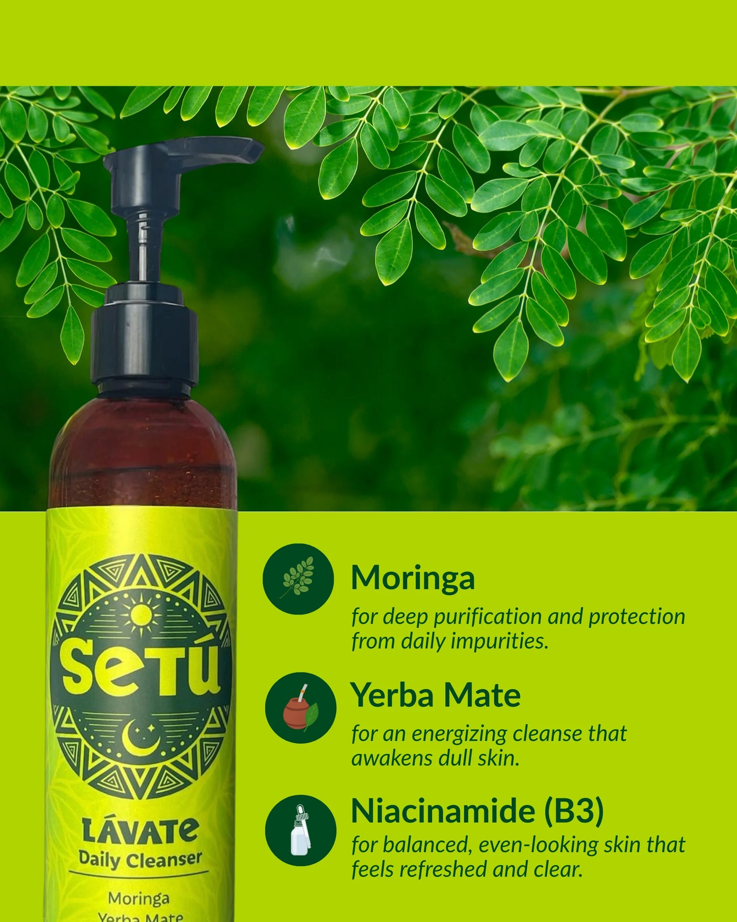 Setú® Daily Cleanser for Men with Moringa & Yerba Mate | Gentle Face Wash