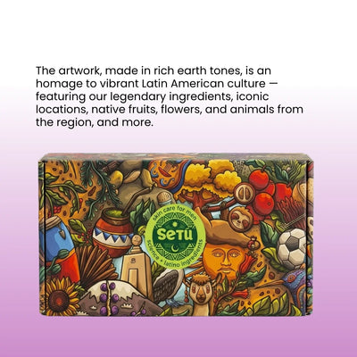 Patterned night routine box with rich earth-tone illustration mural artwork