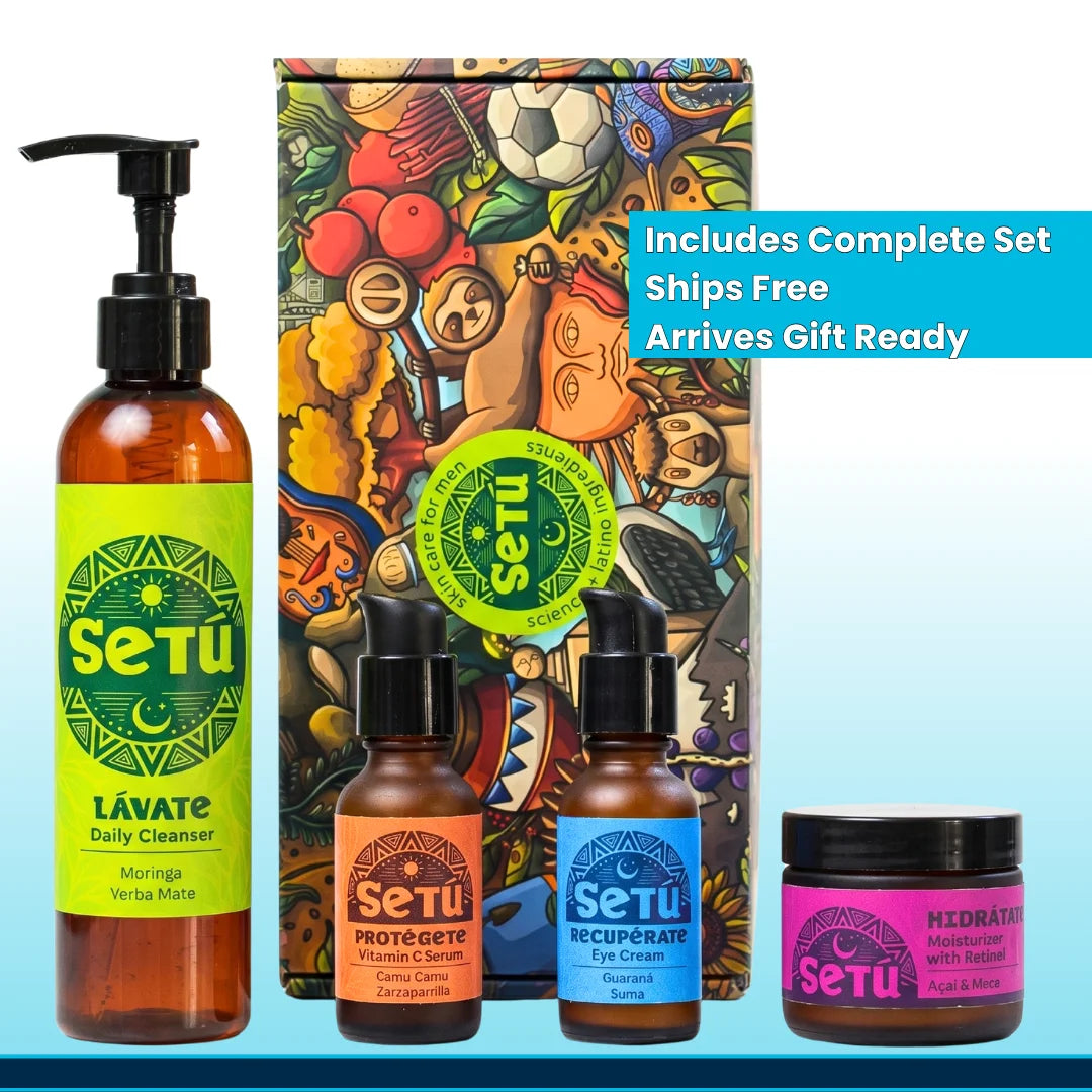 SeTu complete set gift box with cleanser pump, three bottles, and moisturizer jar