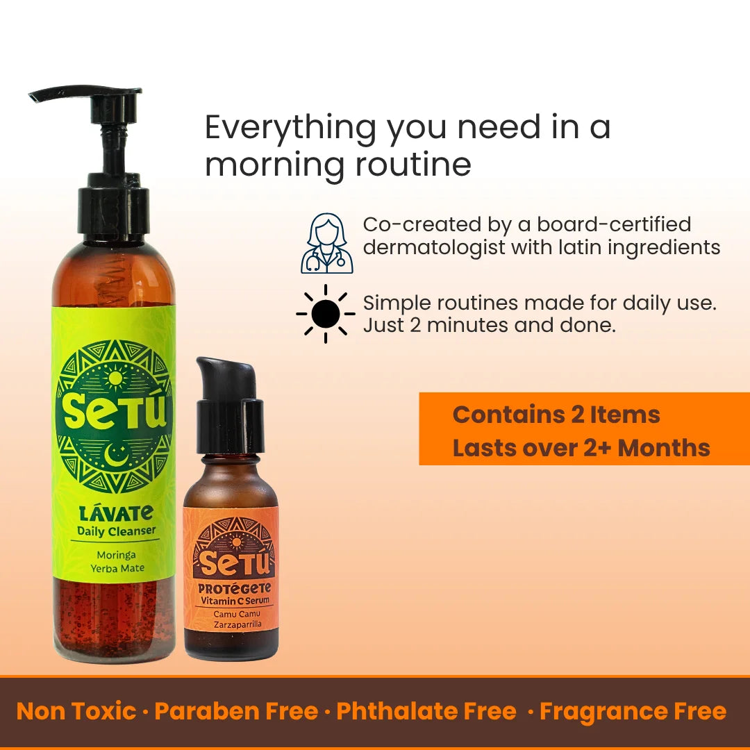 Skincare cleanser bottle with pump and vitamin C serum dropper bottle set
