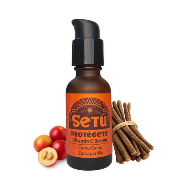 Setu Protégete Vitamin C Serum bottle with ingredients on a white background