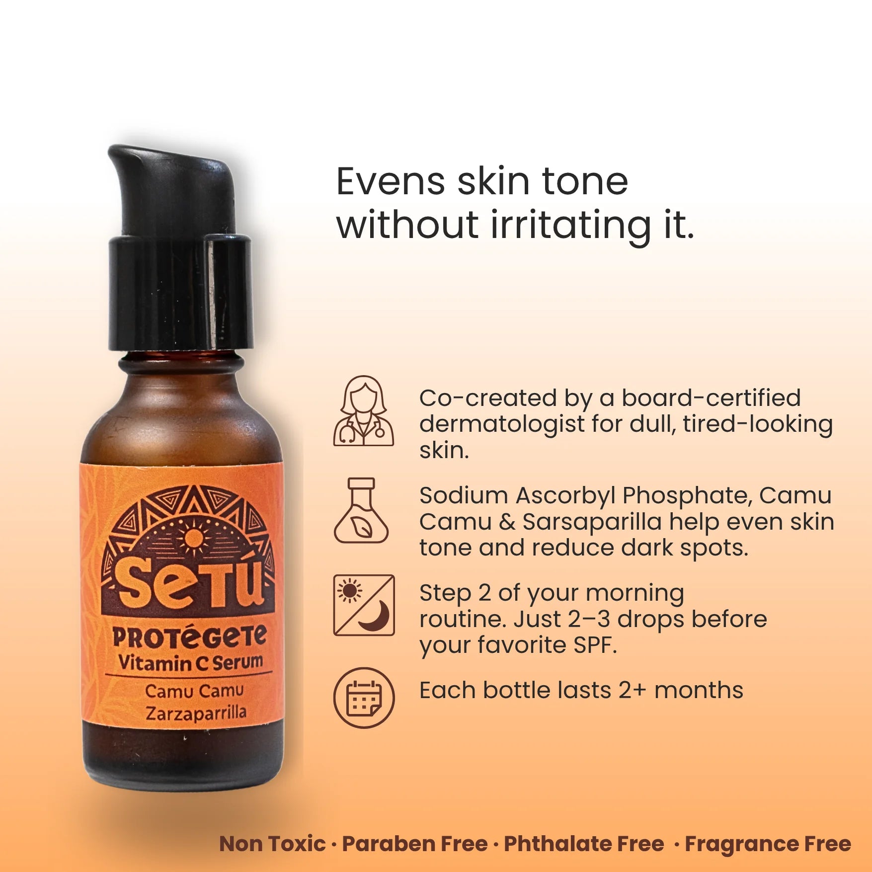 Vitamin C serum amber bottle with black dropper pump and front label