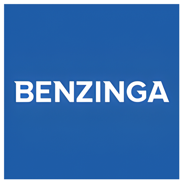 Benzinga logo on a blue background