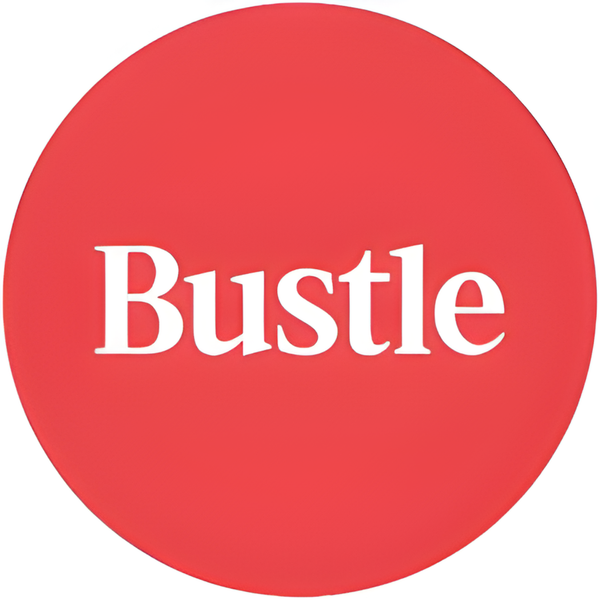 Red circle with 'Bustle' text in white