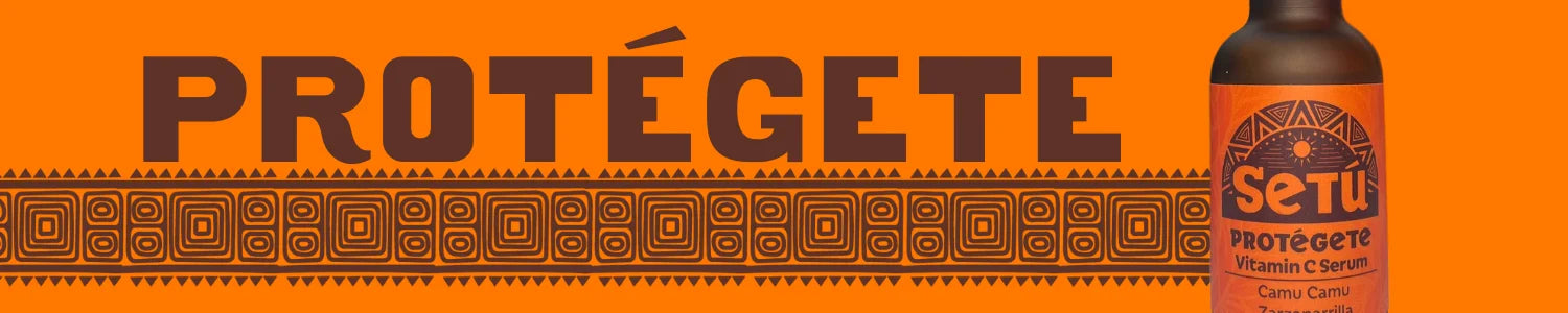 Bottle of Setu with 'Protégete' text on an orange background