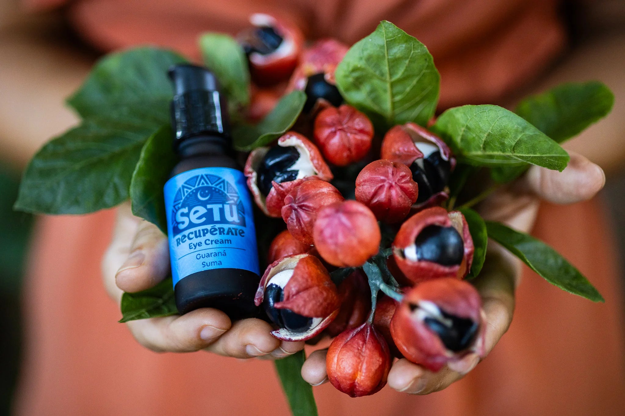 Bottle of Setu with guarana fruit for skincare
